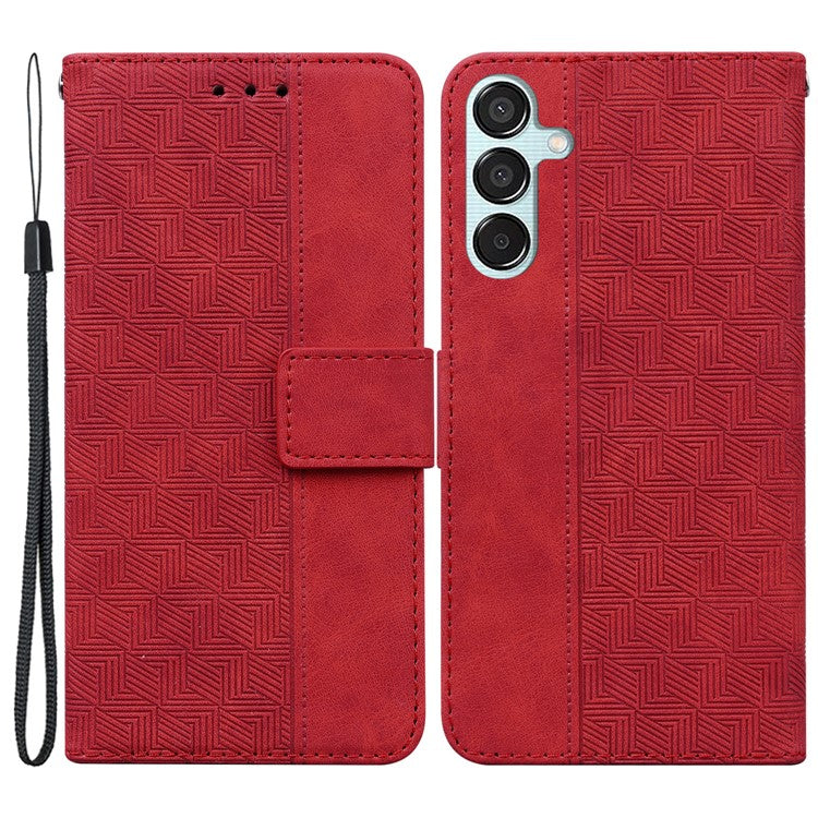 For Samsung Galaxy M15 5G / F15 5G Case PU Leather Geometry Flip Wallet Phone Cover - Red