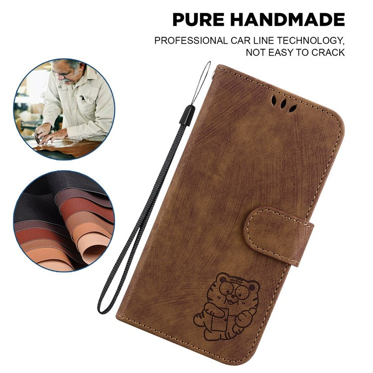 For Samsung Galaxy M15 5G / F15 5G Case Cute Tiger Pattern Flip Leather Phone Cover - Brown