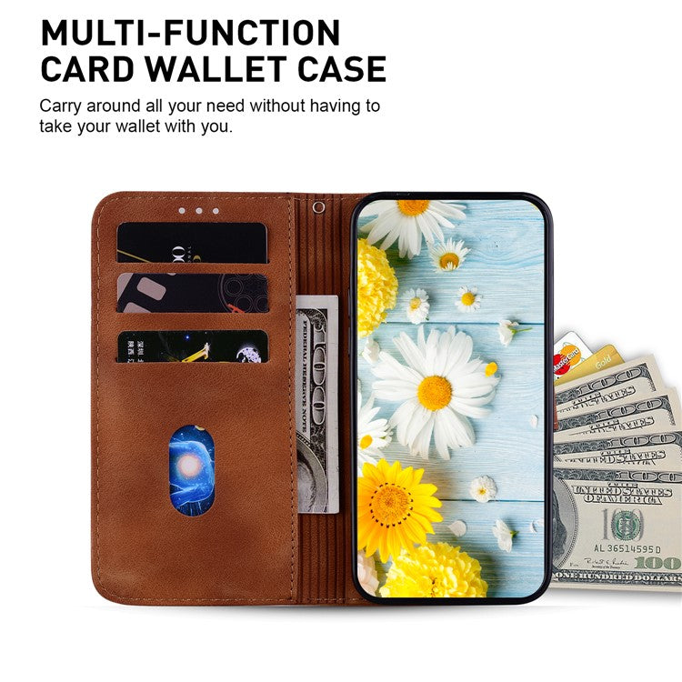 For Samsung Galaxy M15 5G / F15 5G Leather Case Flower Imprinted Phone Cover - Brown