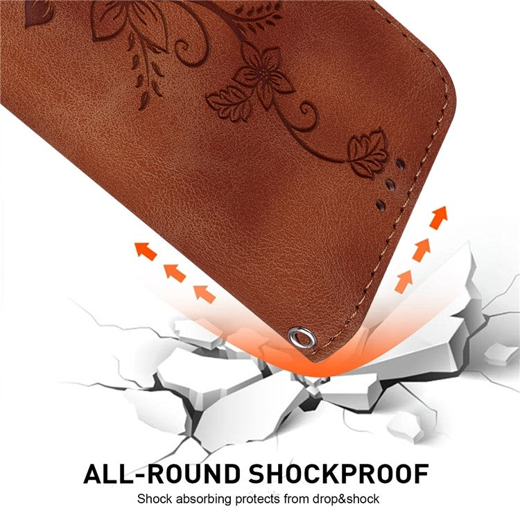 For Samsung Galaxy M15 5G / F15 5G Leather Case Flower Imprinted Phone Cover - Brown