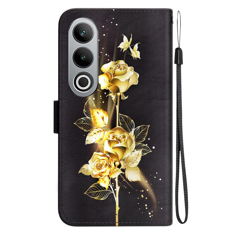 For OnePlus Nord CE4 5G Case PU Leather Pattern Printing Full Protection Cover - Gold Butterfly Rose
