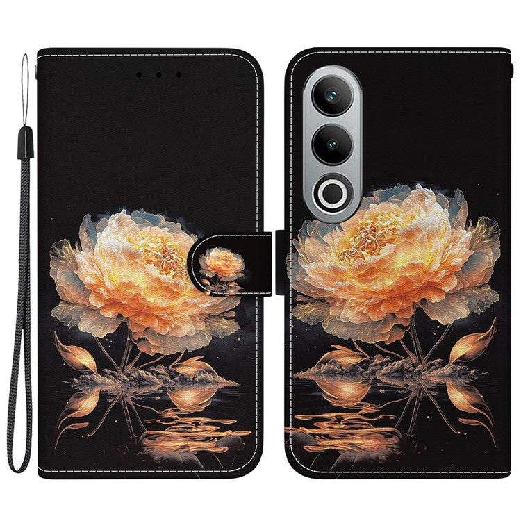 For OnePlus Nord CE4 5G Case PU Leather Pattern Printing Full Protection Cover - Gold Peony