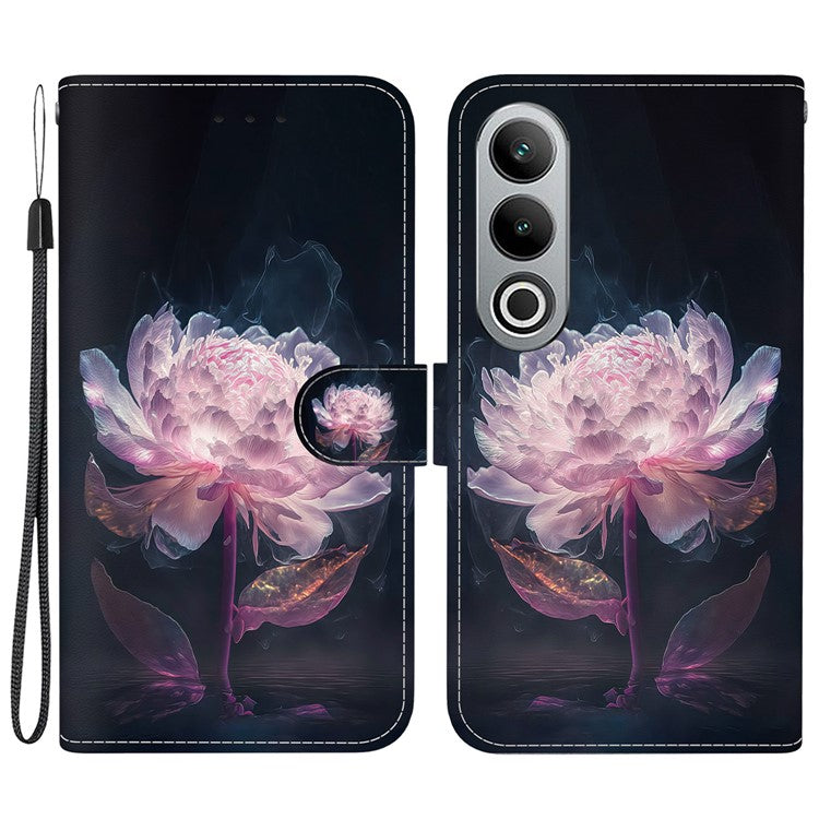 For OnePlus Nord CE4 5G Case PU Leather Pattern Printing Full Protection Cover - Purple Peony