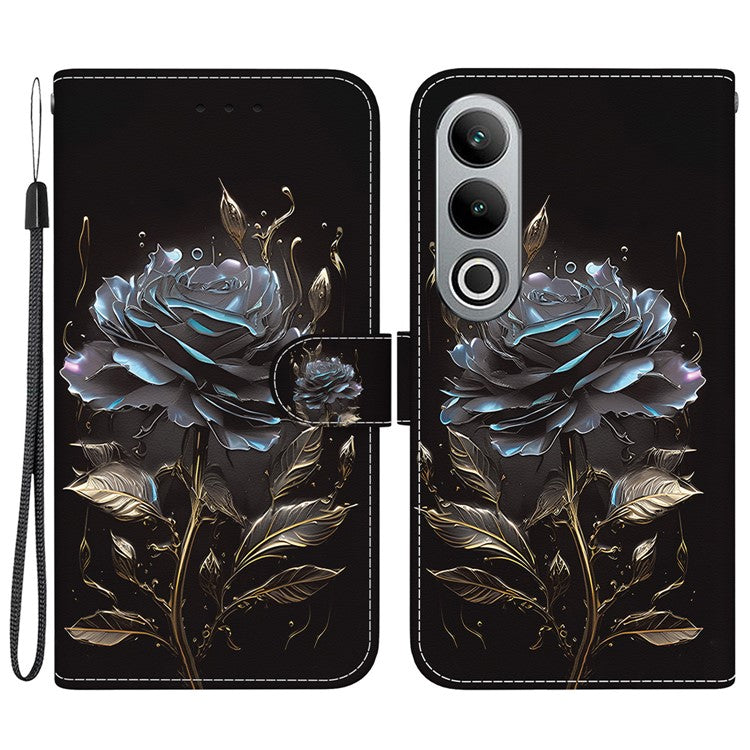 For OnePlus Nord CE4 5G Case PU Leather Pattern Printing Full Protection Cover - Black Rose