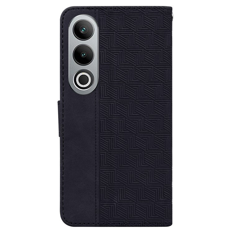 For OnePlus Nord CE4 5G Case Stand Shockproof PU Leather Geometry Phone Cover - Black