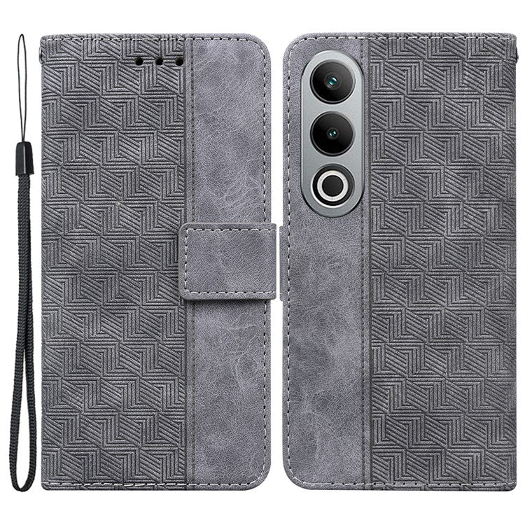 For OnePlus Nord CE4 5G Case Stand Shockproof PU Leather Geometry Phone Cover - Grey