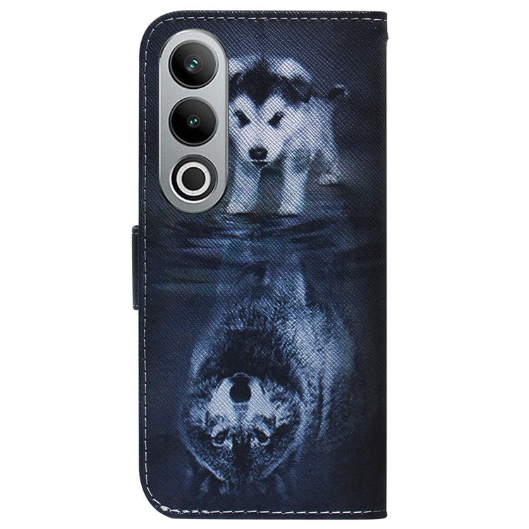 For OnePlus Nord CE4 5G Case PU Leather Pattern Card / Cash Slots Phone Cover - Dog and Wolf