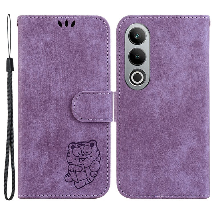 For OnePlus Nord CE4 5G Case Cute Tiger Pattern Phone Leather Cover with Strap - Purple