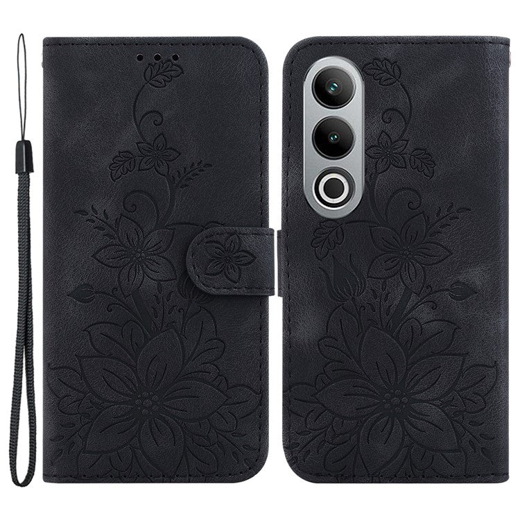 For OnePlus Nord CE4 5G Case Wallet Flower PU Leather Folio Phone Cover - Black