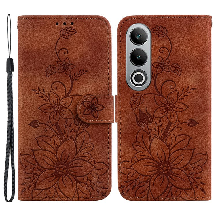 For OnePlus Nord CE4 5G Case Wallet Flower PU Leather Folio Phone Cover - Brown