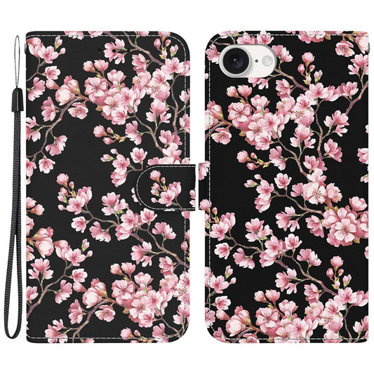 For iPhone 16e Case Pattern Print Scratch-Proof Leather Phone Cover with Wallet - Plum Blossom