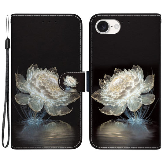 For iPhone 16e Case Pattern Print Scratch-Proof Leather Phone Cover with Wallet - Crystal Peony