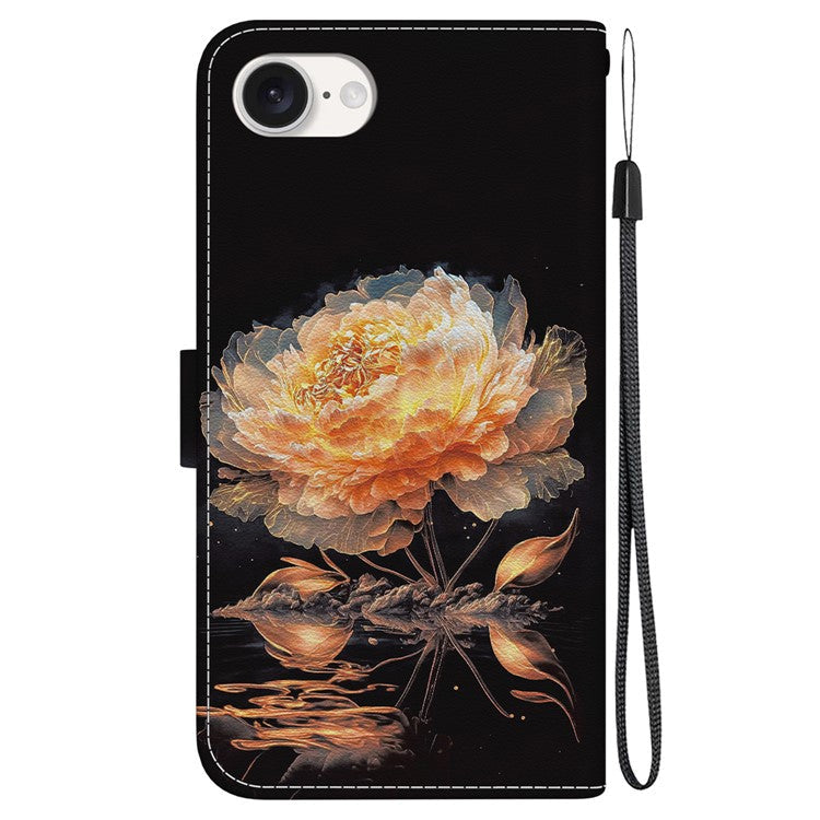 For iPhone 16e Case Pattern Print Scratch-Proof Leather Phone Cover with Wallet - Gold Peony