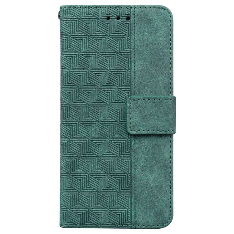 For iPhone 16e Leather Wallet Case Geometry Imprint Phone Cover - Green