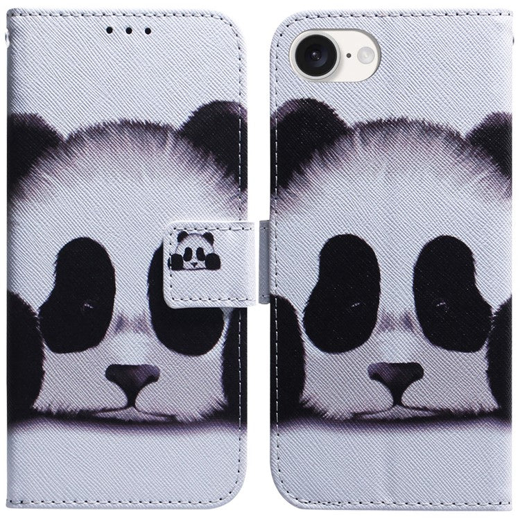 For iPhone 16e Wallet Phone Case Pattern Print Anti-Drop PU Leather Flip Cover - Panda