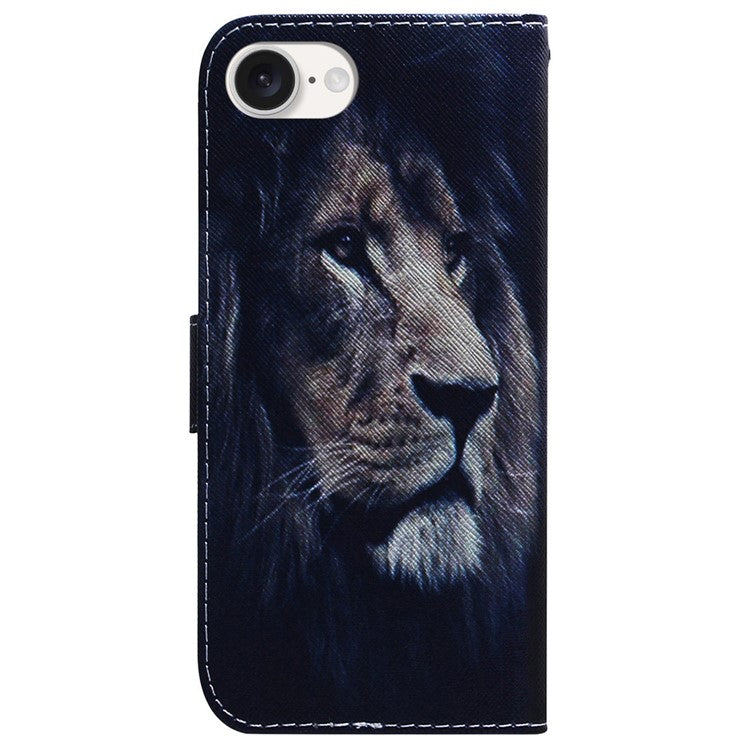 For iPhone 16e Wallet Phone Case Pattern Print Anti-Drop PU Leather Flip Cover - Lion