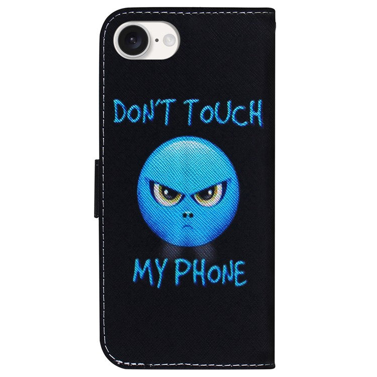 For iPhone 16e Wallet Phone Case Pattern Print Anti-Drop PU Leather Flip Cover - Don't Touch My Phone