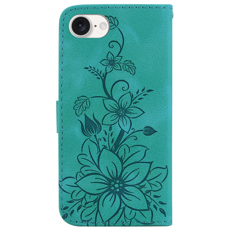 For iPhone 16e Cell Phone Cases Floral Imprinted PU Leather Flip Protective Cover - Green