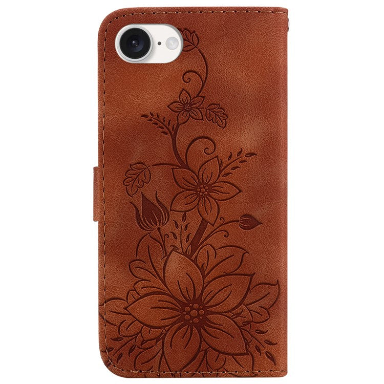 For iPhone 16e Cell Phone Cases Floral Imprinted PU Leather Flip Protective Cover - Brown