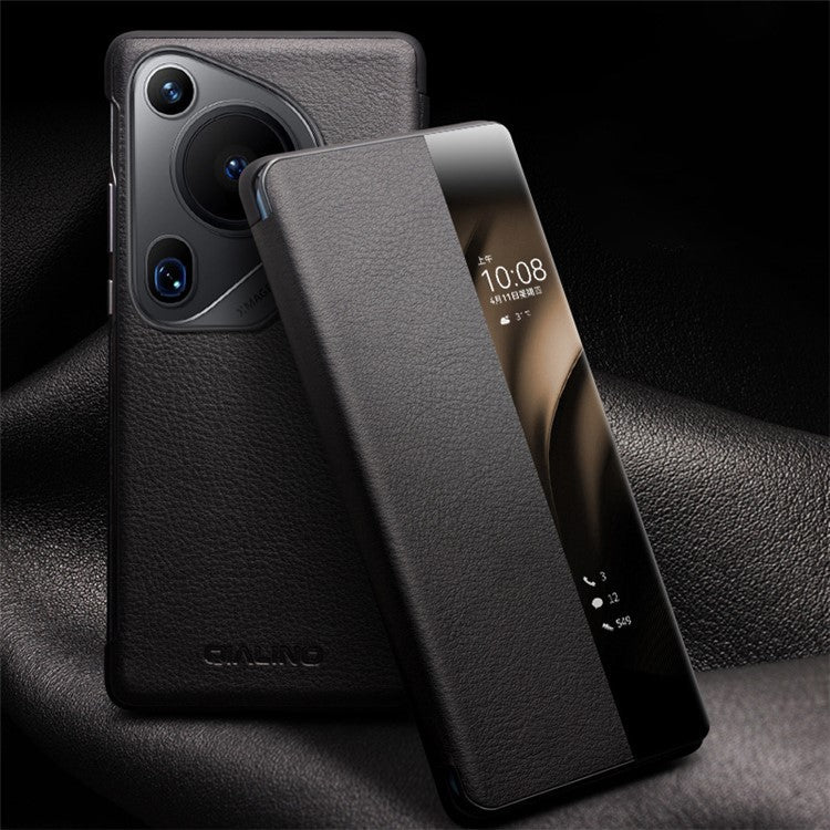 QIALINO For Huawei Pura 70 Ultra Case View Window Flip Genuine Cow Leather Slim Phone Cover