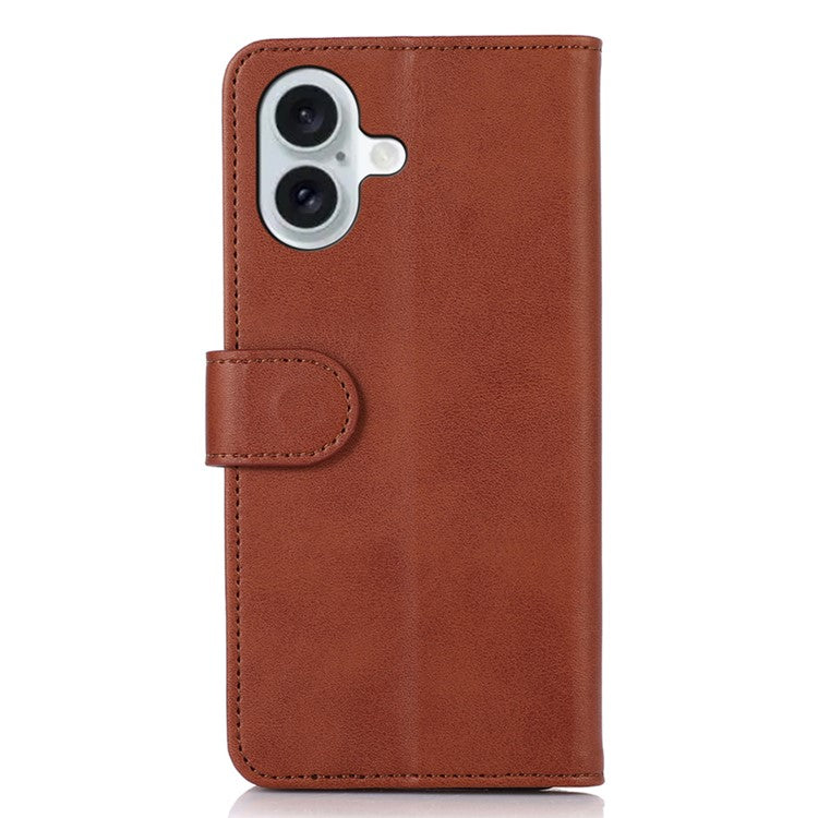 For iPhone 16 Case Cowhide Texture Leather Wallet Phone Cover with Magnetic Clasp - Brown