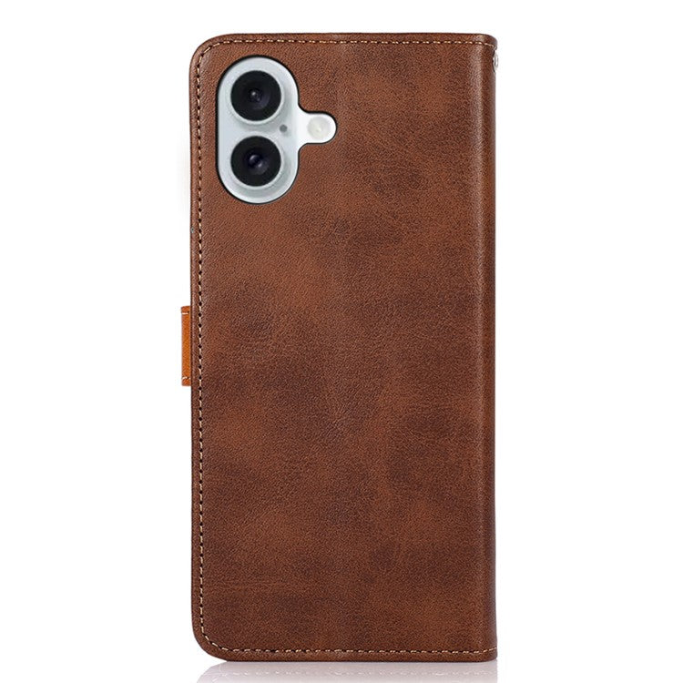 KHAZNEH For iPhone 16 Case PU Leather Phone Cover with Golden Magnetic Clasp Decor - Brown