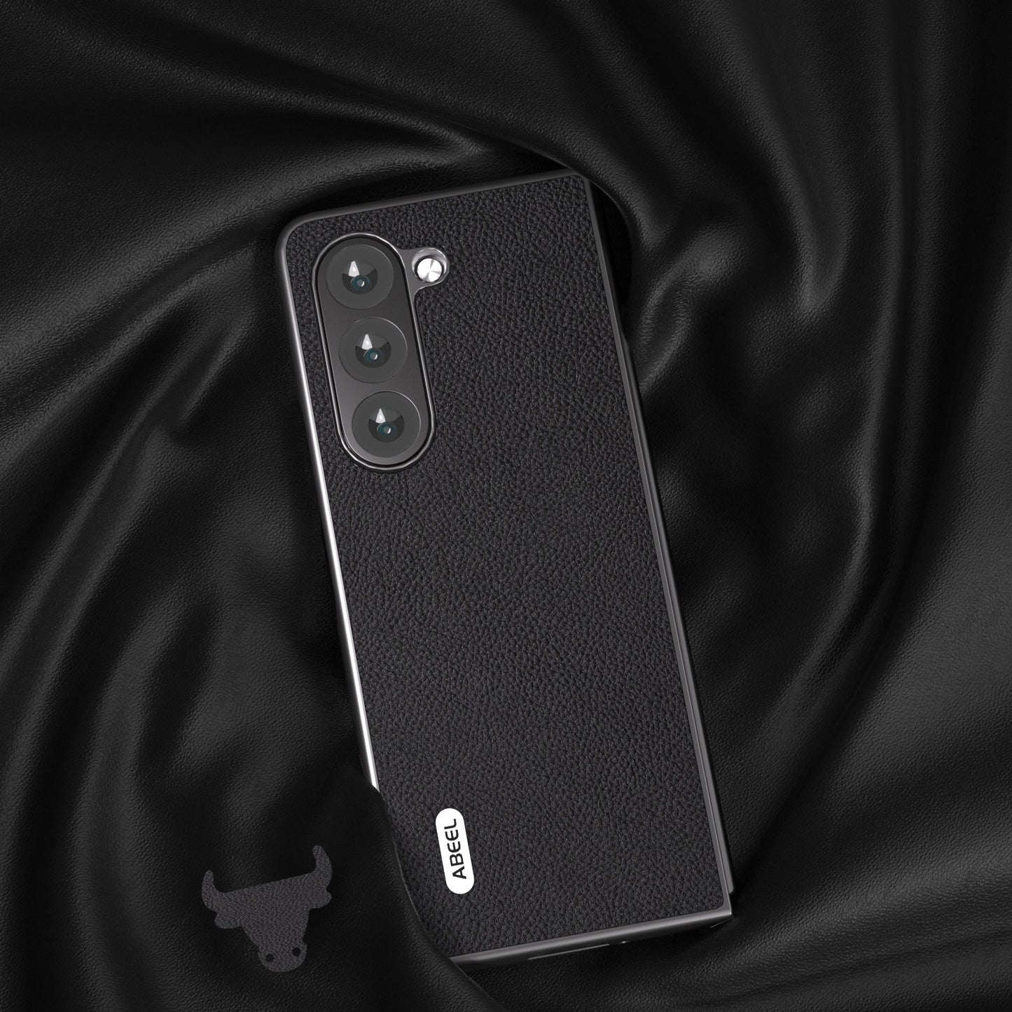 ABEEL For Samsung Galaxy Z Fold6 5G Case Litchi Texture Cowhide Leather+PC Phone Cover - Black