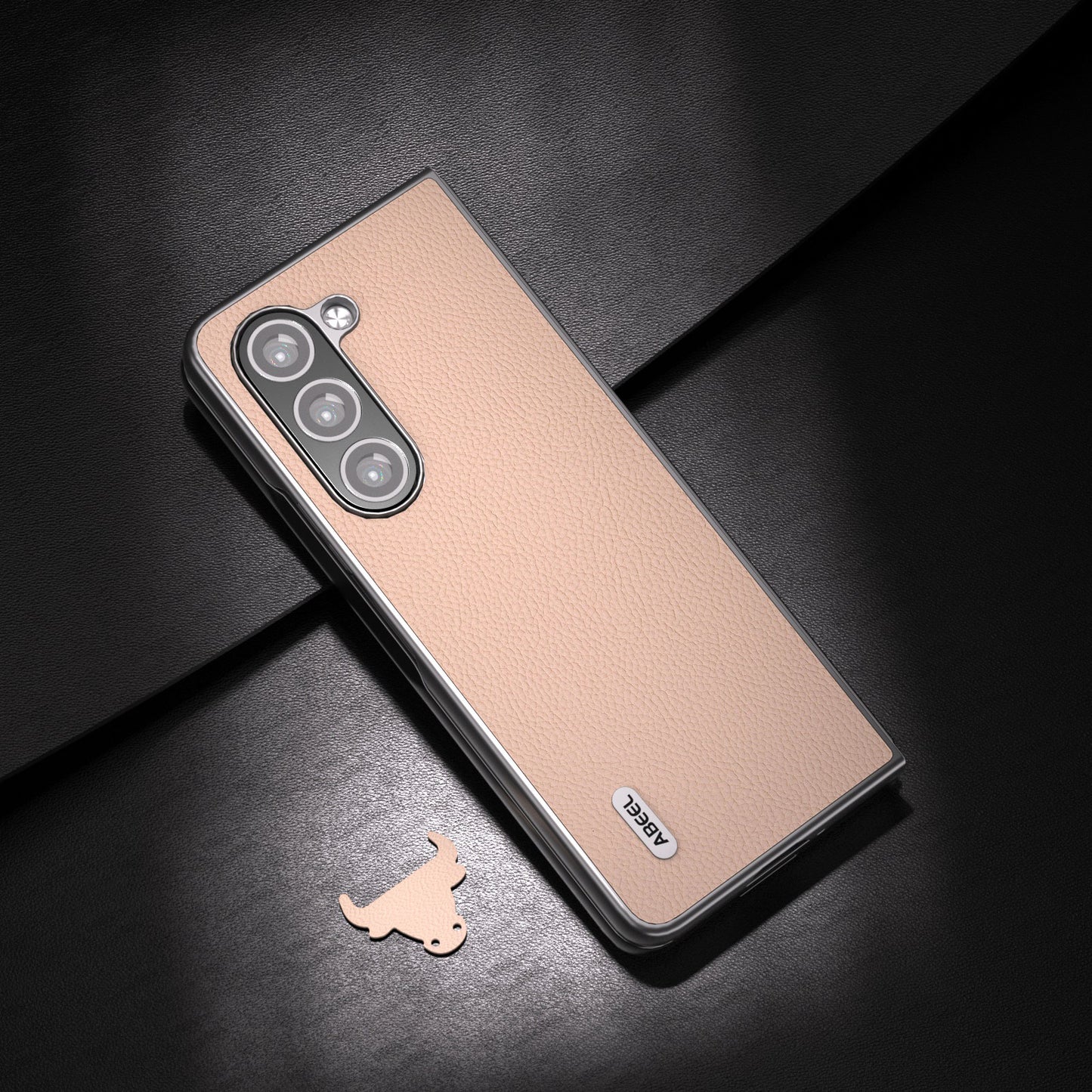 ABEEL For Samsung Galaxy Z Fold6 5G Case Litchi Texture Cowhide Leather+PC Phone Cover - Pink