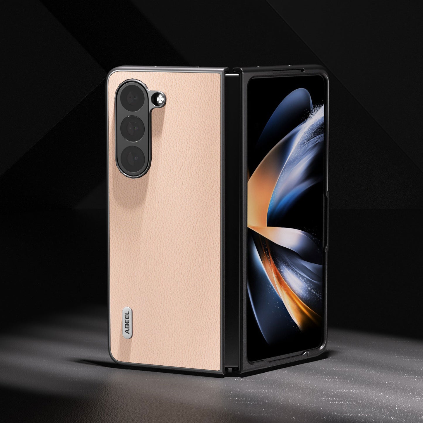 ABEEL For Samsung Galaxy Z Fold6 5G Case Litchi Texture Cowhide Leather+PC Phone Cover - Pink