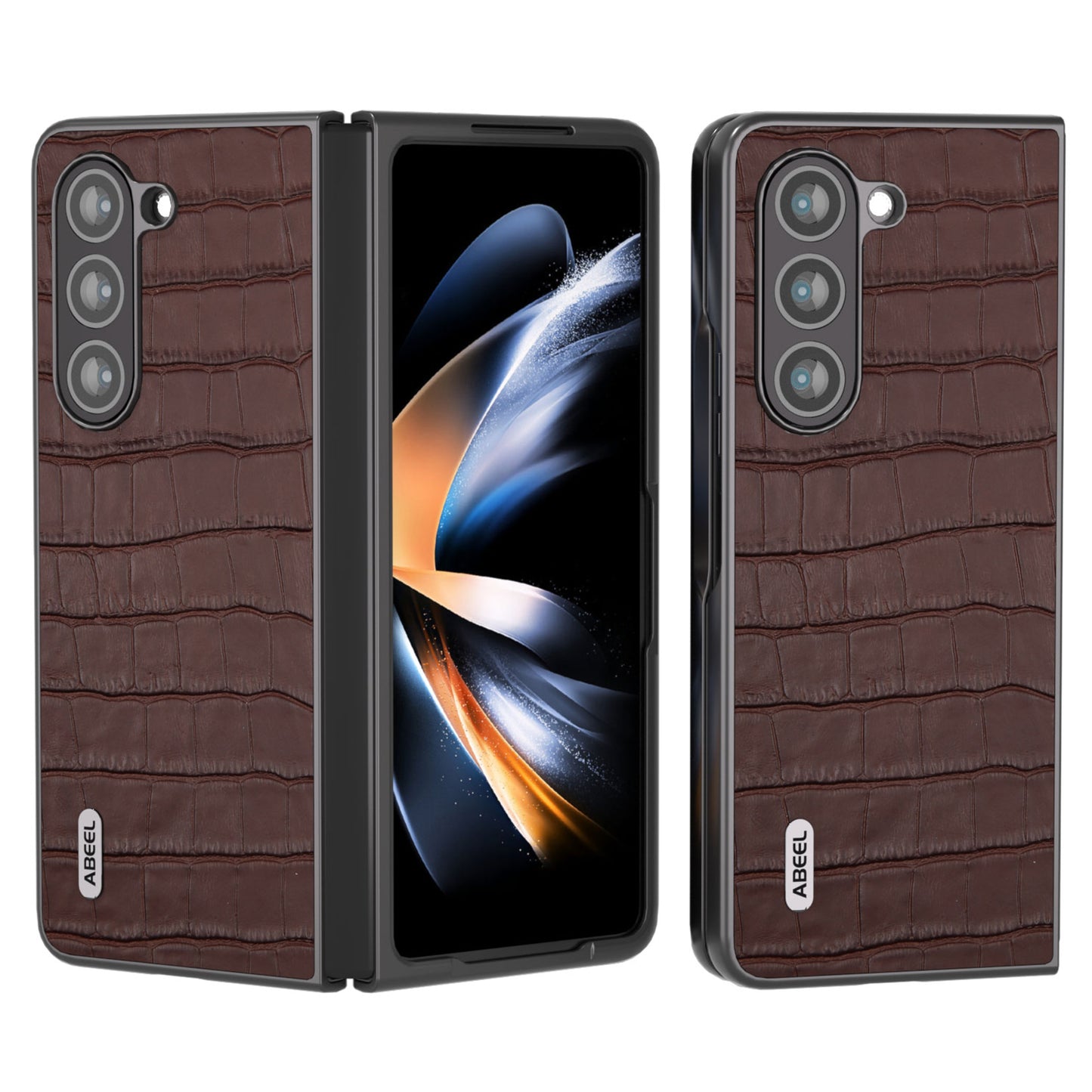 ABEEL For Samsung Galaxy Z Fold6 5G Case Crocodile Texture Genuine Cow Leather+PC Phone Cover - Brown