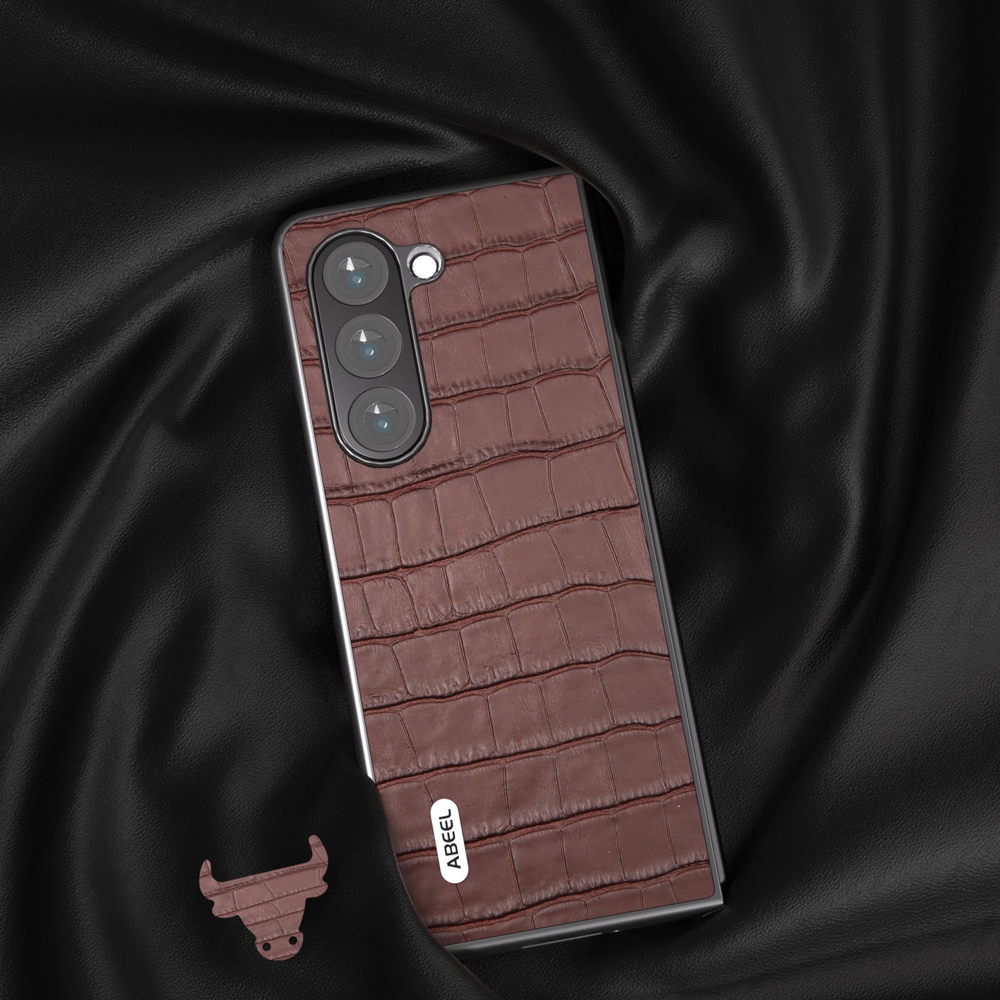 ABEEL For Samsung Galaxy Z Fold6 5G Case Crocodile Texture Genuine Cow Leather+PC Phone Cover - Brown