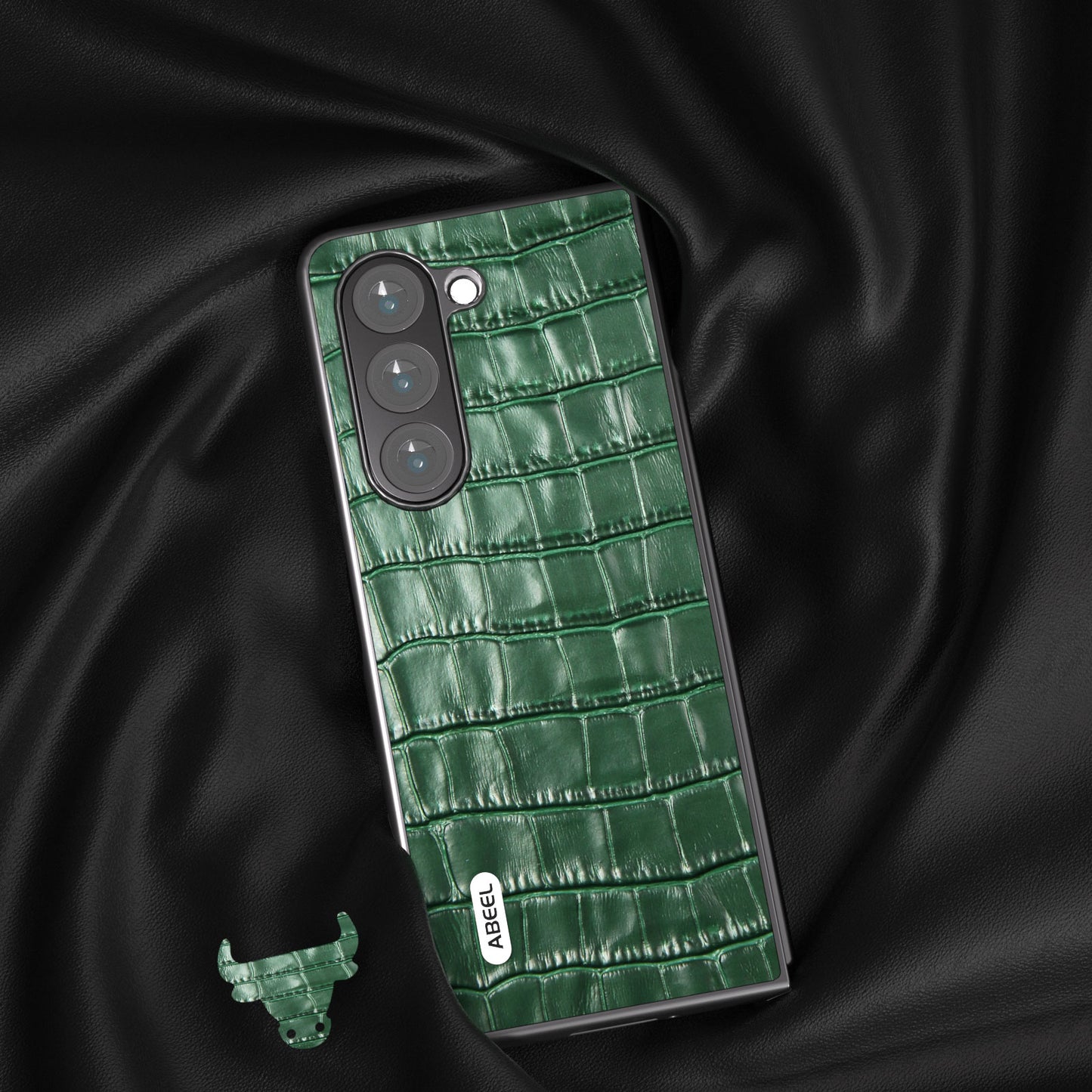 ABEEL For Samsung Galaxy Z Fold6 5G Case Crocodile Texture Genuine Cow Leather+PC Phone Cover - Green