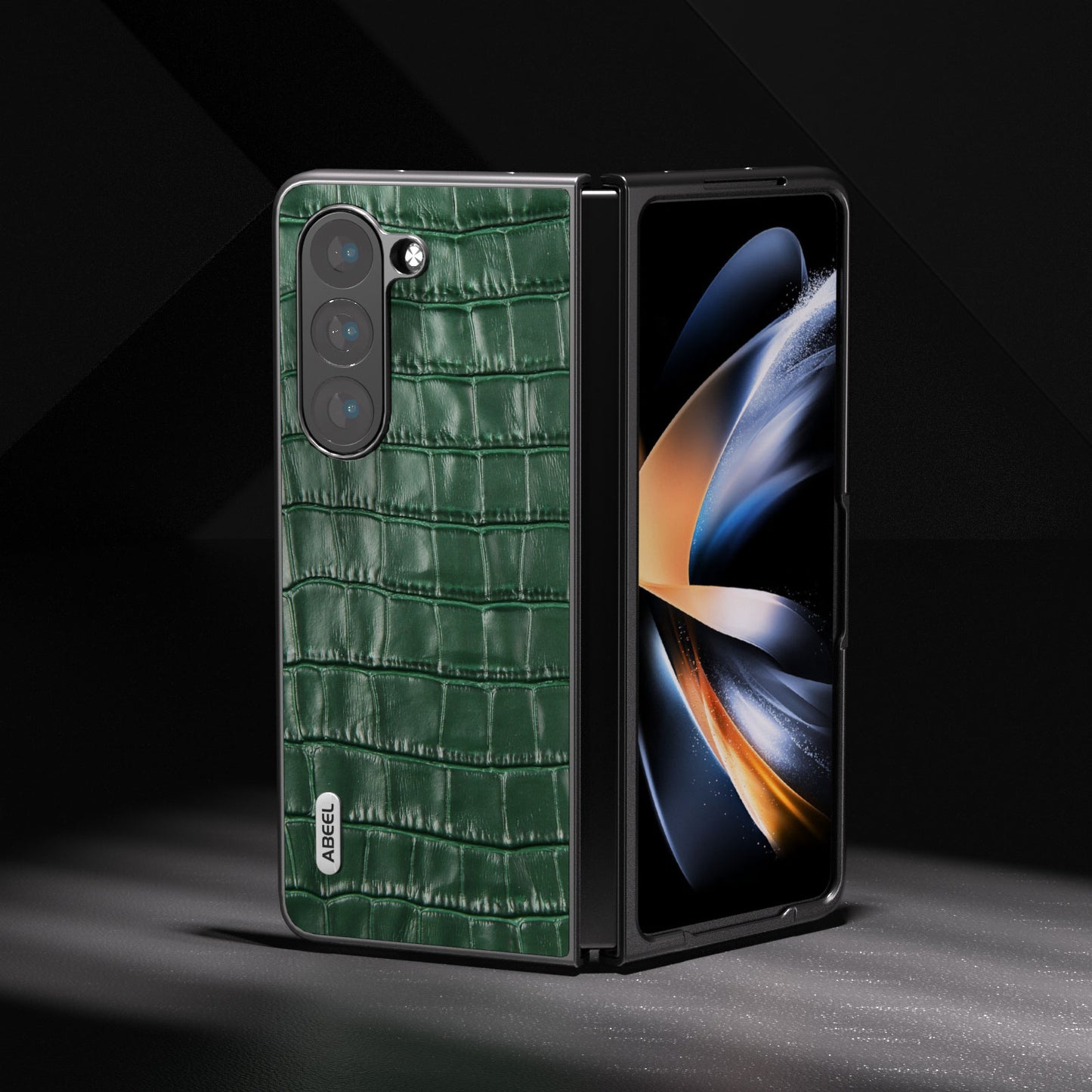 ABEEL For Samsung Galaxy Z Fold6 5G Case Crocodile Texture Genuine Cow Leather+PC Phone Cover - Green