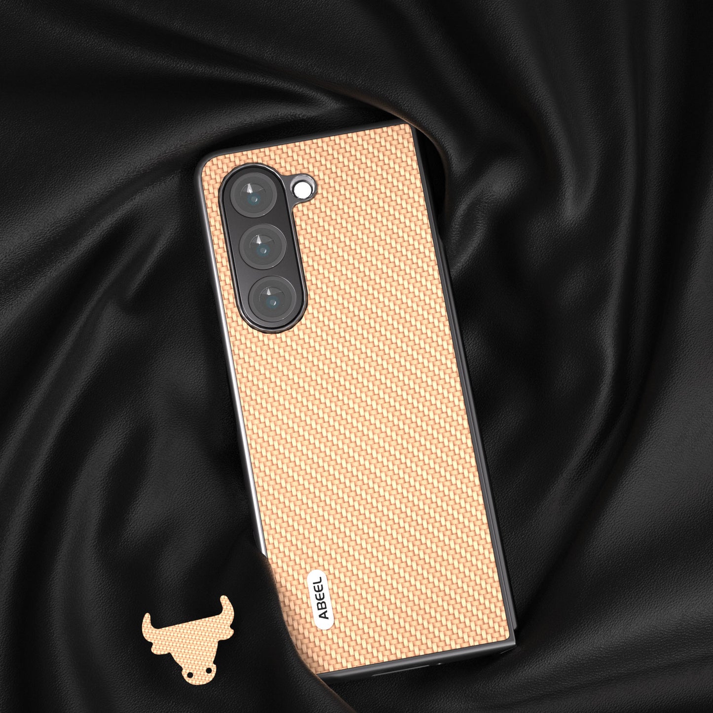 ABEEL For Samsung Galaxy Z Fold6 5G Phone Case Carbon Fiber Texture Protective Shell - Light Yellow