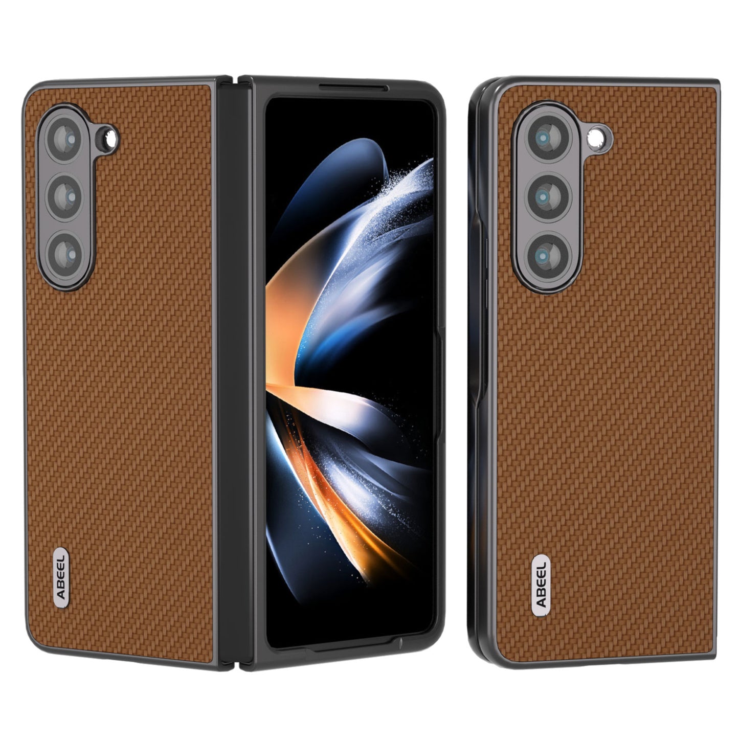 ABEEL For Samsung Galaxy Z Fold6 5G Phone Case Carbon Fiber Texture Protective Shell - Light Brown