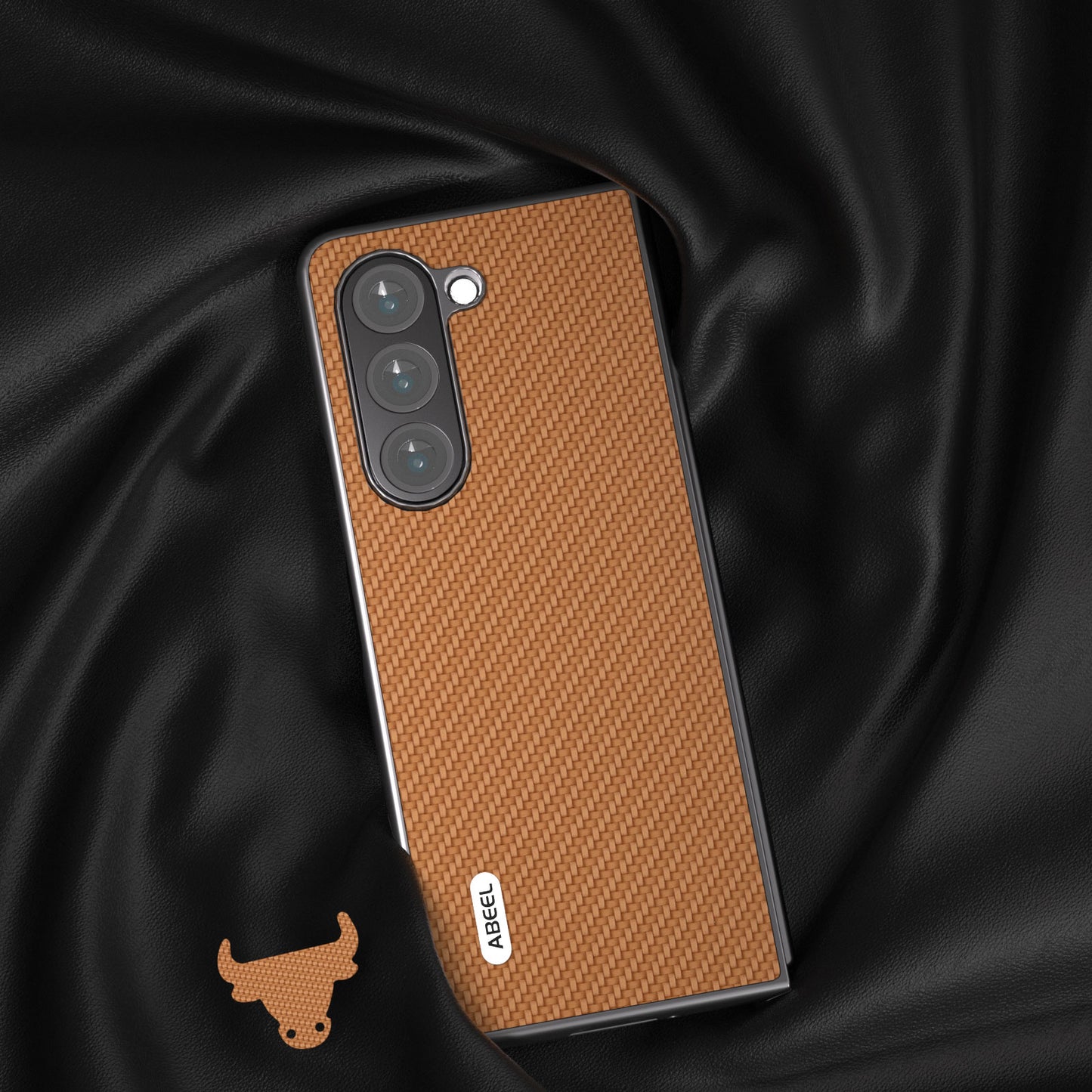 ABEEL For Samsung Galaxy Z Fold6 5G Phone Case Carbon Fiber Texture Protective Shell - Light Brown