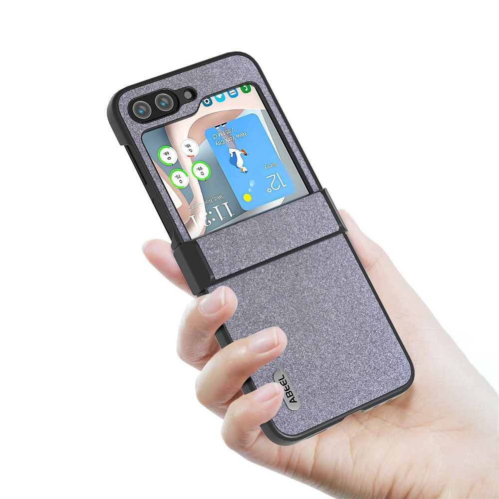 ABEEL For Samsung Galaxy Z Flip7 FE 5G / Z Flip6 5G Case PU Leather+PC Glitter Phone Cover with Hinge Design - Black