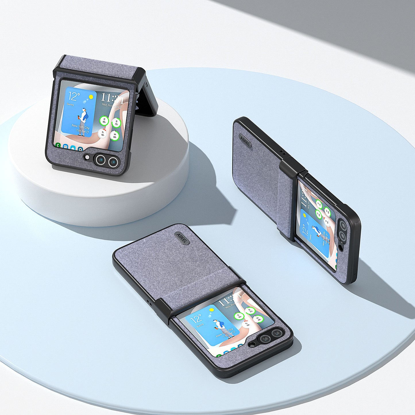 ABEEL For Samsung Galaxy Z Flip6 5G Case PU Leather+PC Glitter Phone Cover with Hinge Design - Black