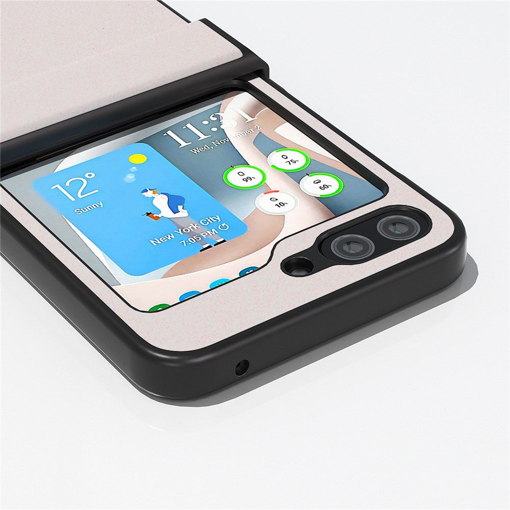 ABEEL For Samsung Galaxy Z Flip7 FE 5G / Z Flip6 5G Case PU Leather+PC Glitter Phone Cover with Hinge Design - White