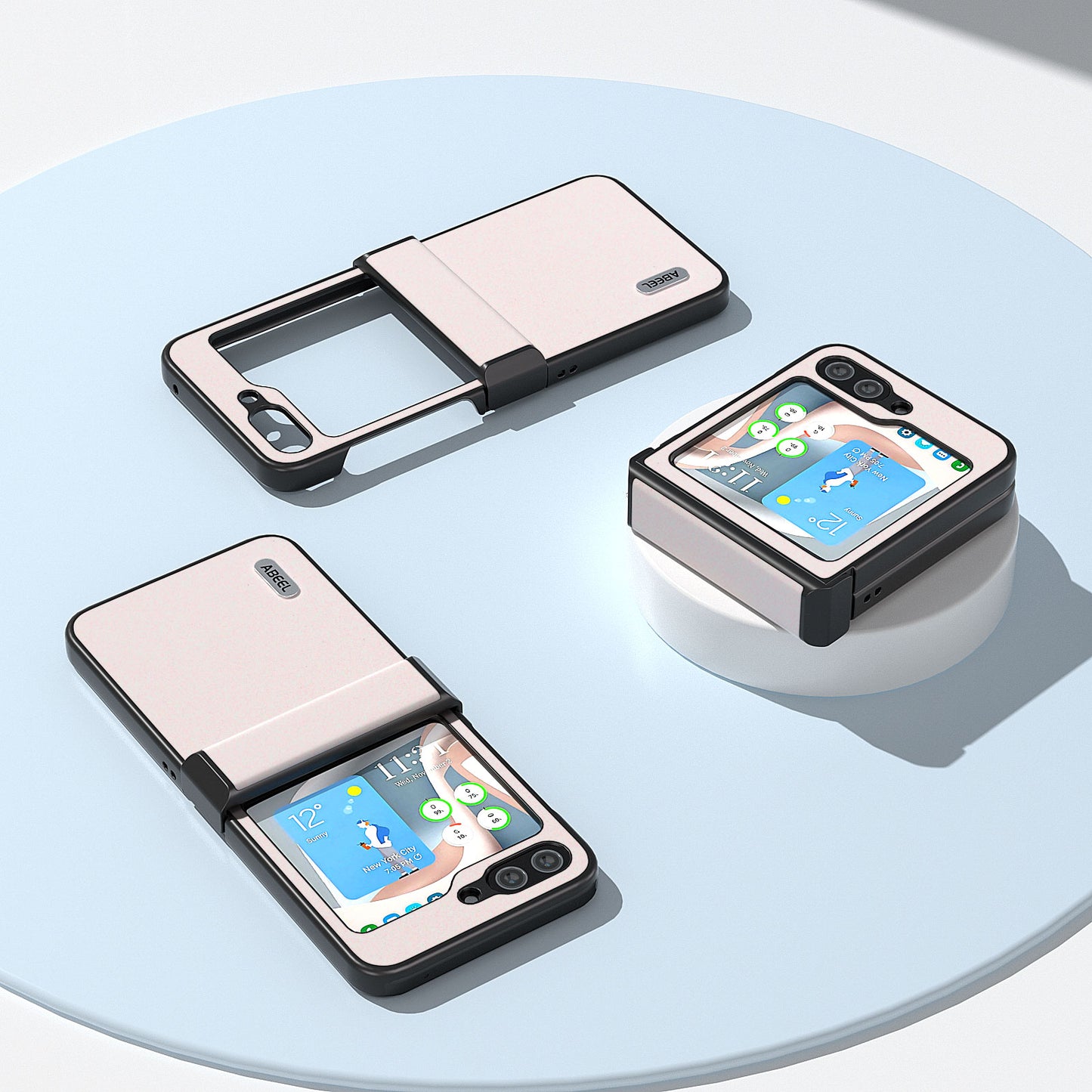 ABEEL For Samsung Galaxy Z Flip6 5G Case PU Leather+PC Glitter Phone Cover with Hinge Design - White