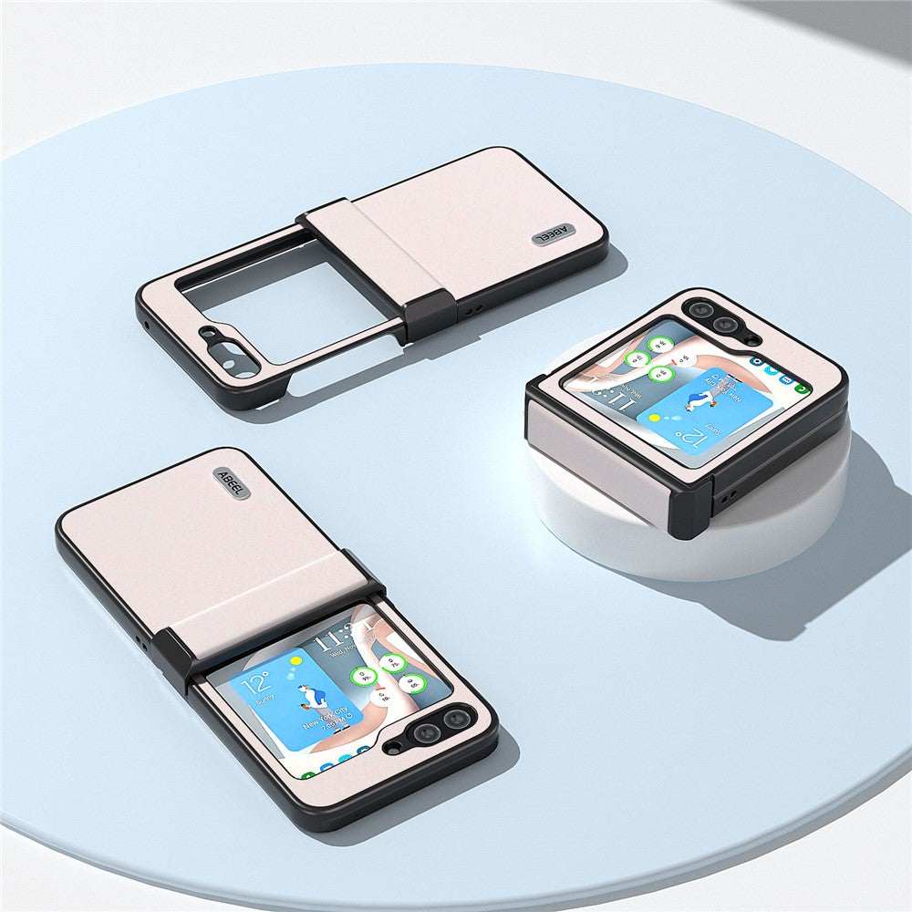 ABEEL For Samsung Galaxy Z Flip7 FE 5G / Z Flip6 5G Case PU Leather+PC Glitter Phone Cover with Hinge Design - White