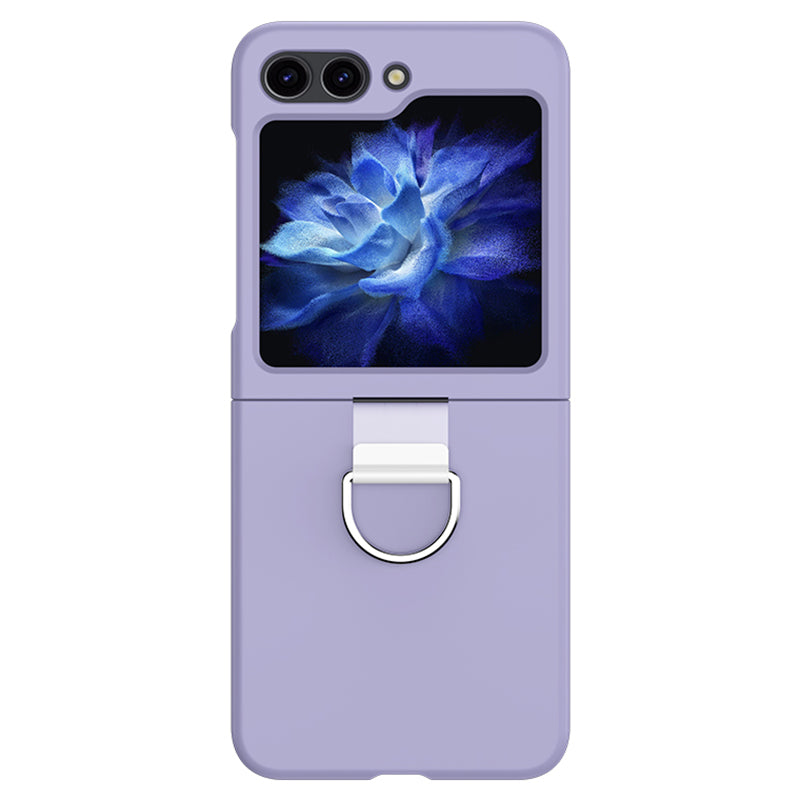 For Samsung Galaxy Z Flip6 5G Hard PC Case Metal Ring Holder Anti-Slip Skin-Touch Phone Cover - Purple