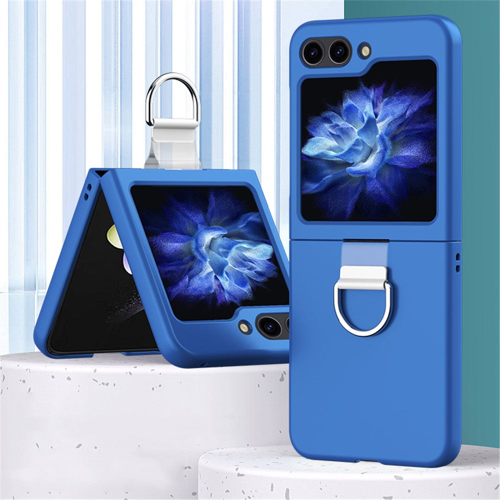 For Samsung Galaxy Z Flip7 FE 5G / Z Flip6 5G Hard PC Case Metal Ring Holder Anti-Slip Skin-Touch Phone Cover - Dark Blue