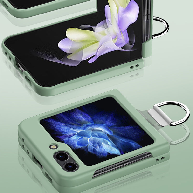 For Samsung Galaxy Z Flip6 5G Hard PC Case Metal Ring Holder Anti-Slip Skin-Touch Phone Cover - White