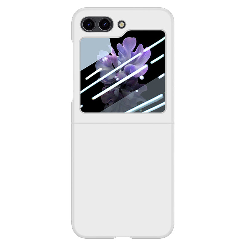 For Samsung Galaxy Z Flip6 5G Case Large Window Hard PC Phone Cover with Small Screen Film - White