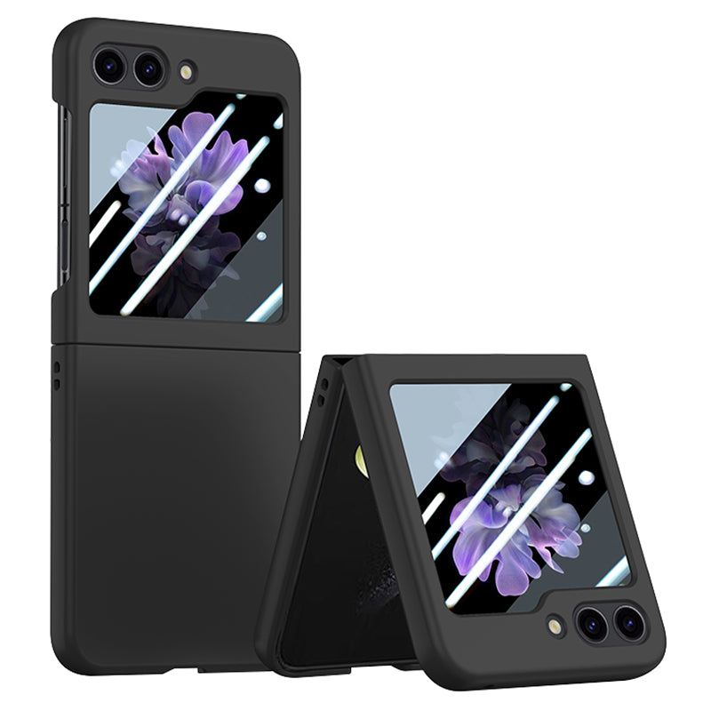 For Samsung Galaxy Z Flip6 5G Case Large Window Hard PC Phone Cover with Small Screen Film - Black