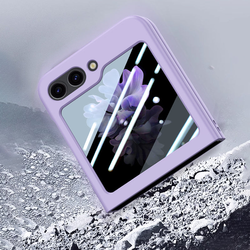 For Samsung Galaxy Z Flip6 5G Case Large Window Hard PC Phone Cover with Small Screen Film - Black