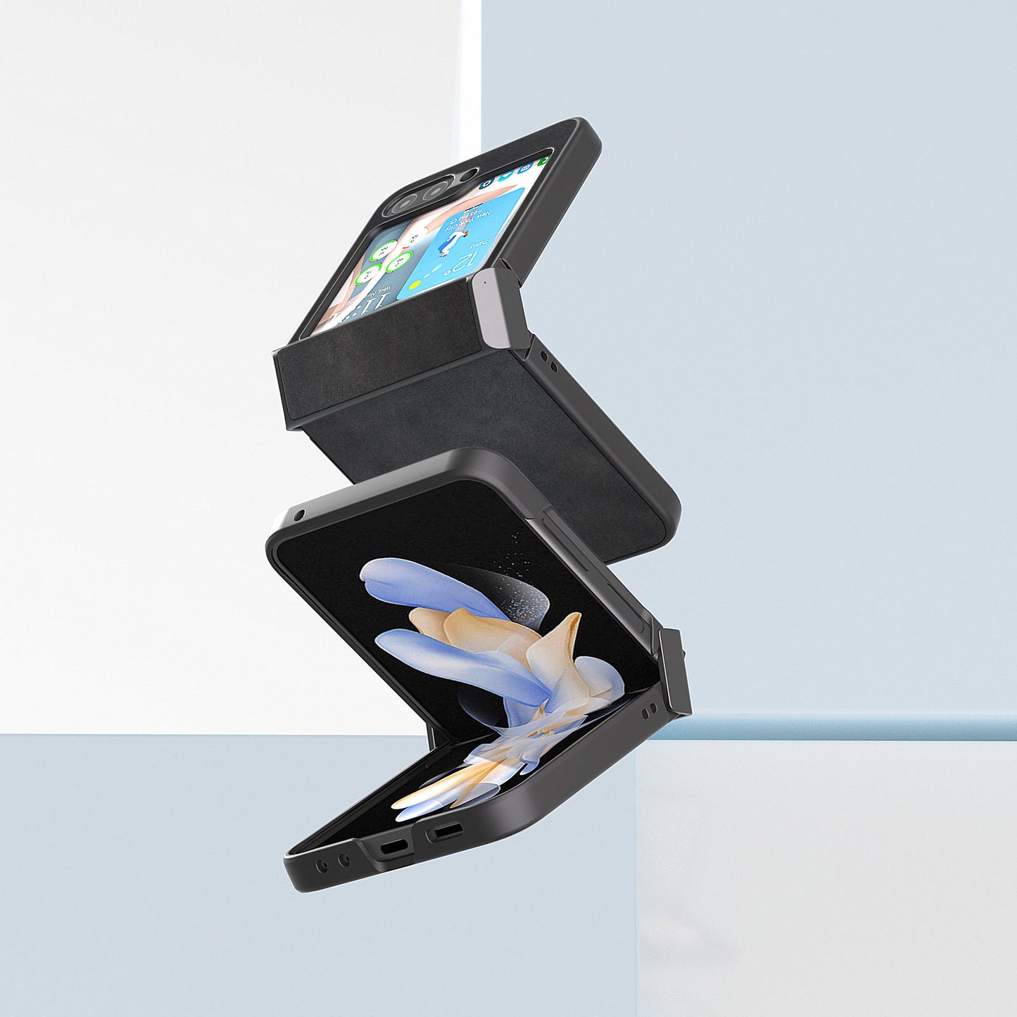 ABEEL For Samsung Galaxy Z Flip6 5G Phone Case Anti-Scratch PU+PC Hinge Protection Cover - Black