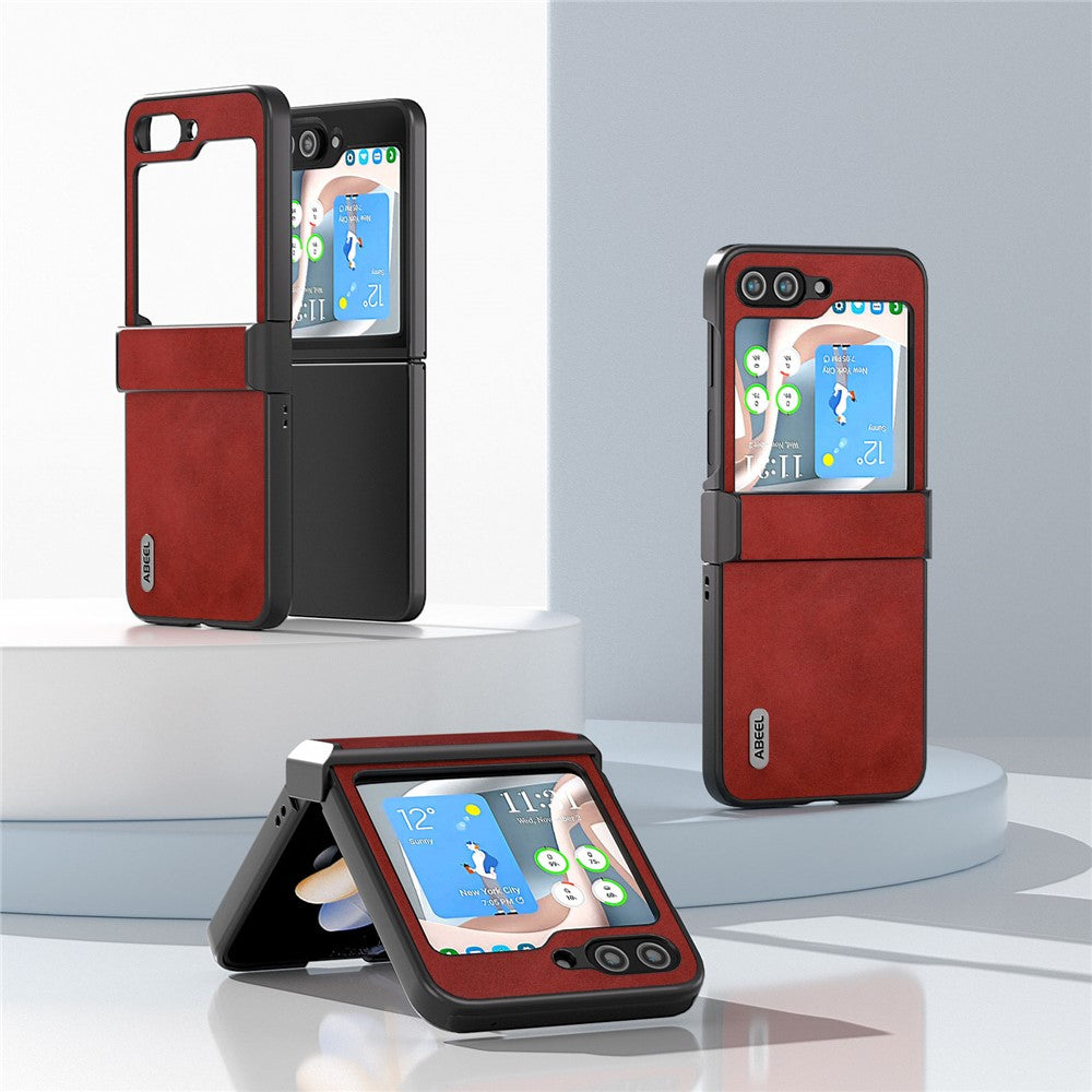 ABEEL For Samsung Galaxy Z Flip7 FE 5G / Z Flip6 5G Phone Case Anti-scratch PU+PC Hinge Protection Cover - Red
