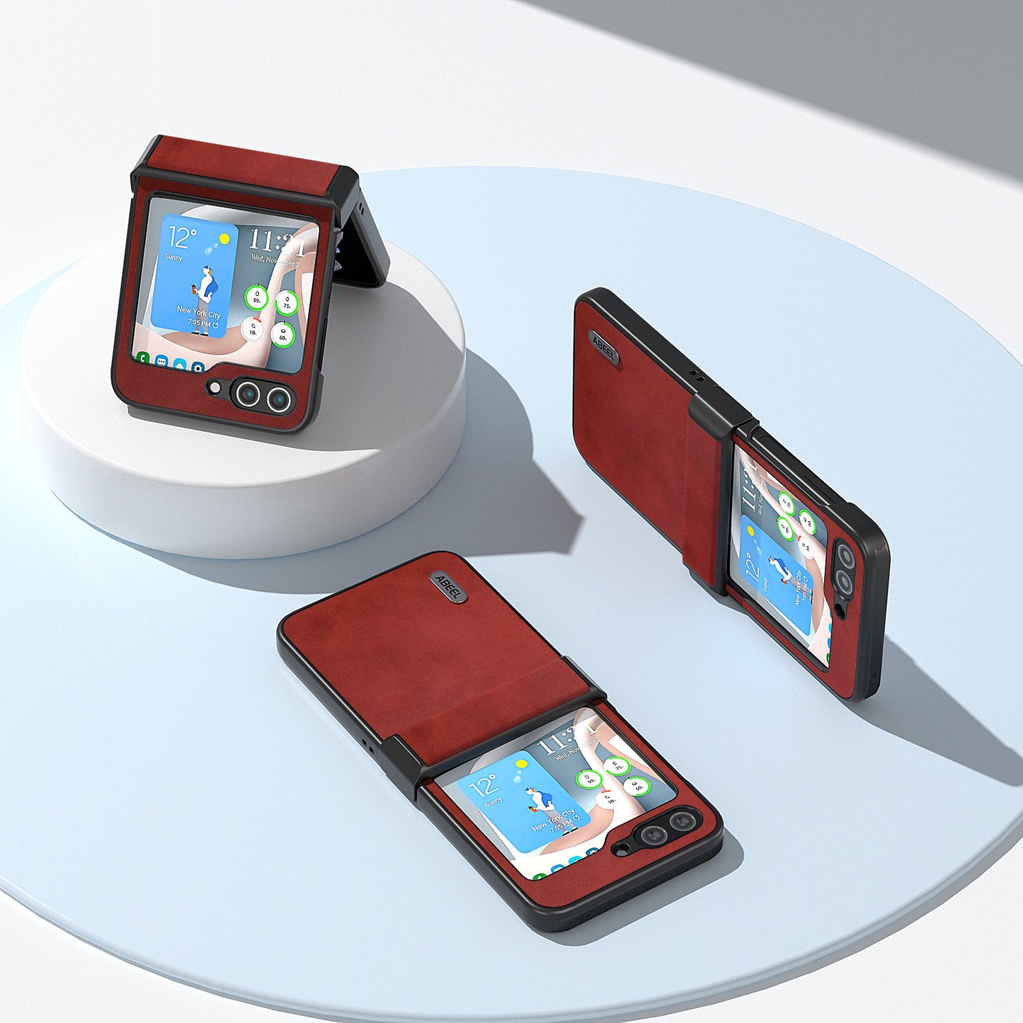 ABEEL For Samsung Galaxy Z Flip6 5G Phone Case Anti-scratch PU+PC Hinge Protection Cover - Red